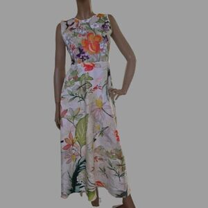 MOOERKERR Dress Floral Embroidered Body Sleeveless Back Zip Sz M